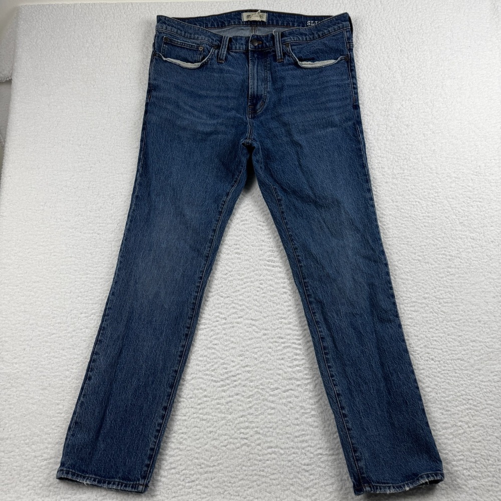 Madewell Jeans Mens 36x32 Blue Denim Cotton Stretch Slim Fit Mid Rise Skinny Leg
